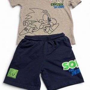 Sonic the Hedgehog Kids Matching Set - Gray Top & Navy Shorts